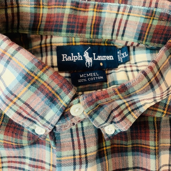 Ralph Lauren/ Plaid Brown Green Cream Blue Yellow - Picture 8 of 9